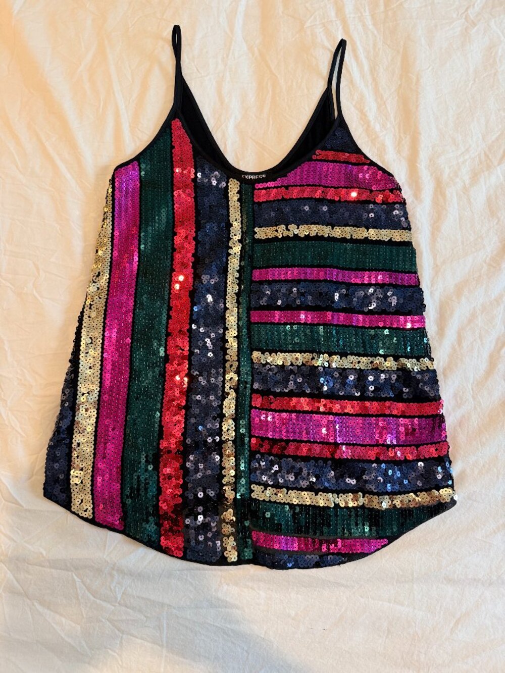 Express Multicolor Sequin Striped Cami Tank XS